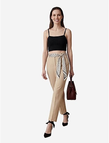Pantalon en crêpe à jambe droite et taille haute avec ceinture my fashion