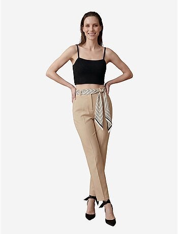 Pantalon en crêpe à jambe droite et taille haute avec ceinture my fashion