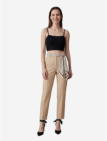 Pantalon en crêpe à jambe droite et taille haute avec ceinture my fashion