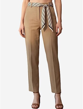 Pantalon en crêpe à jambe droite et taille haute avec ceinture my fashion