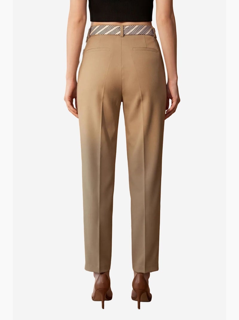 Pantalon en crêpe à jambe droite et taille haute avec ceinture my fashion Grège - Kiabi
