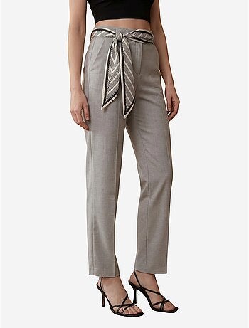 Pantalon en crêpe à jambe droite et taille haute avec ceinture my fashion