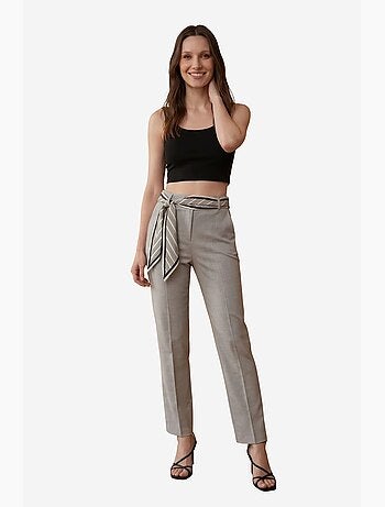 Pantalon en crêpe à jambe droite et taille haute avec ceinture my fashion