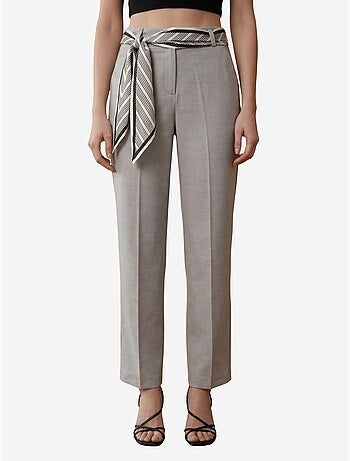 Pantalon en crêpe à jambe droite et taille haute avec ceinture my fashion