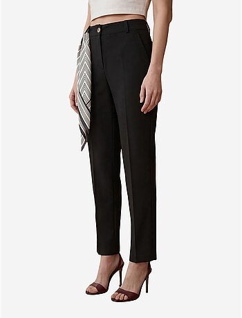Pantalon en crêpe à jambe droite et taille haute avec ceinture my fashion