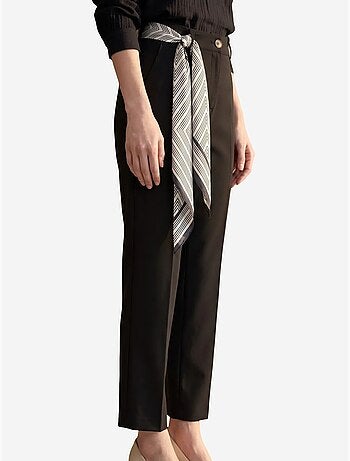 Pantalon en crêpe à jambe droite et taille haute avec ceinture my fashion