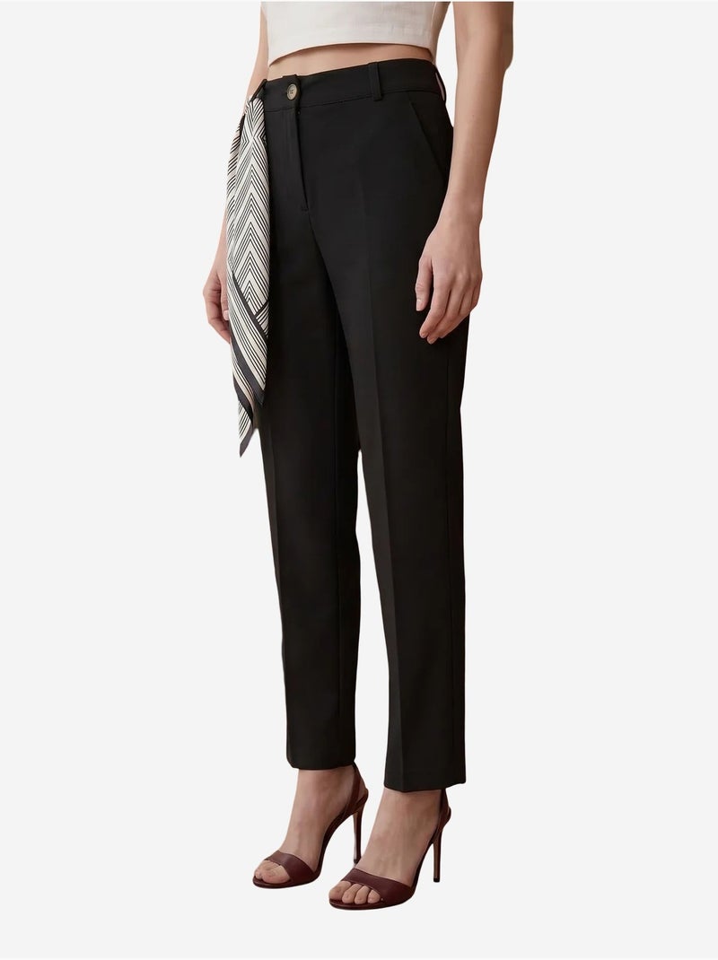 Pantalon en crêpe à jambe droite et taille haute avec ceinture my fashion Noir - Kiabi