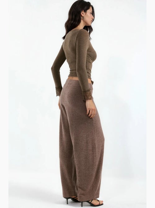 Pantalon en crêpe à jambe large et taille haute busem - Kiabi