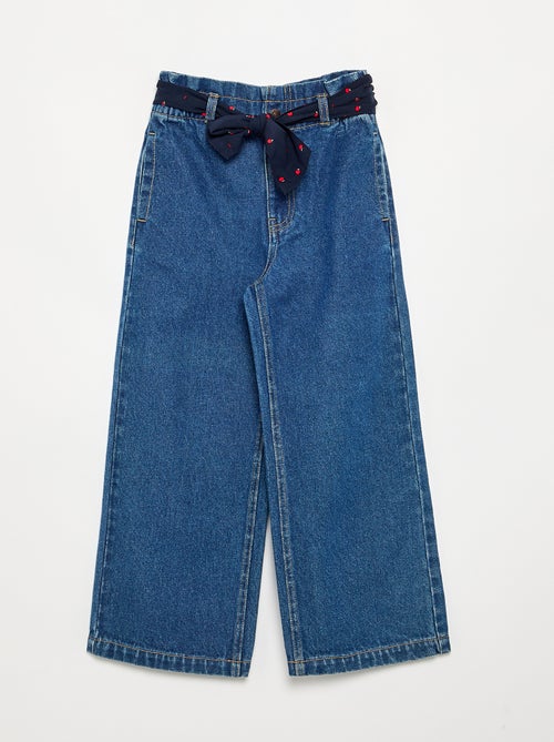 Pantalon en denim avec ceinture en tissu - Kiabi