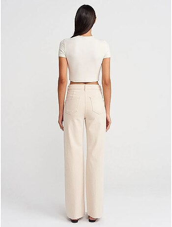 Pantalon en denim femme à taille haute et jambe large dilvin