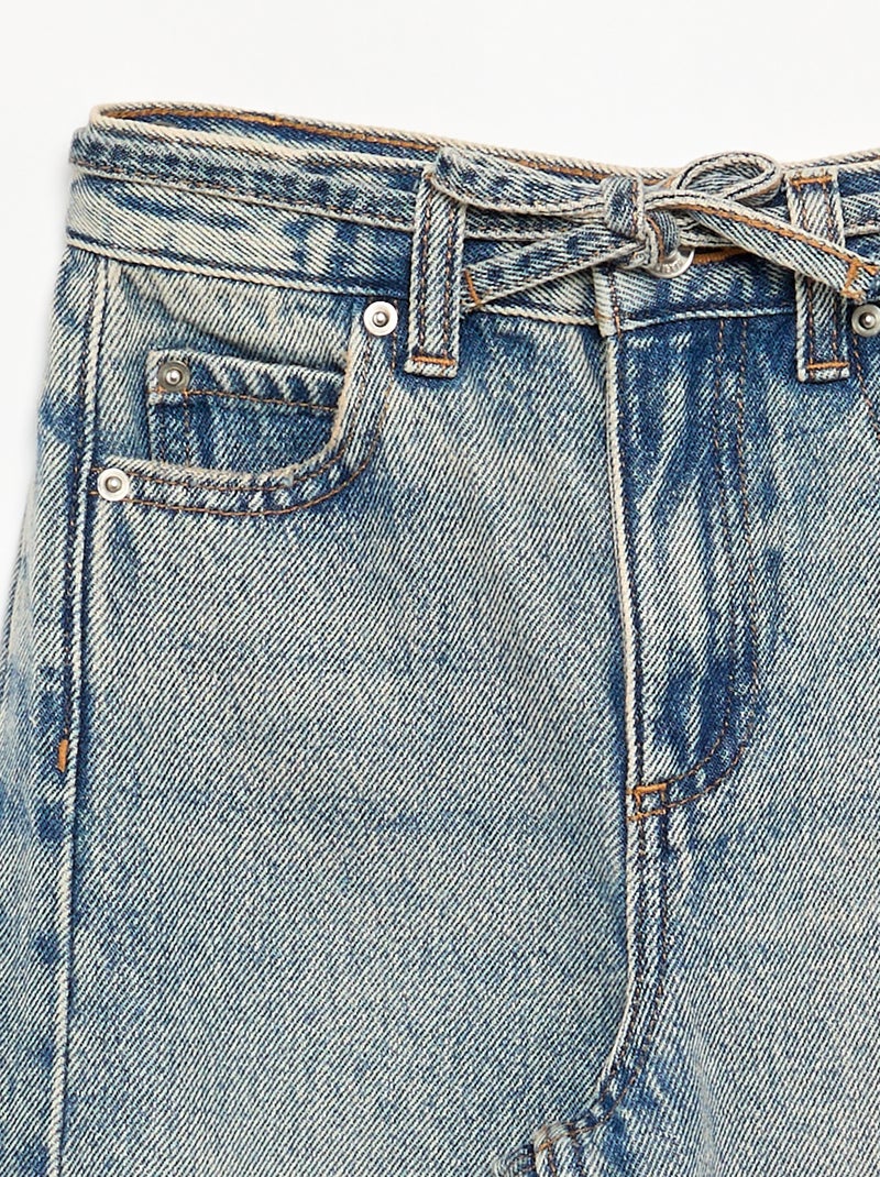 Pantalon en denim fit barrel avec ceinture Bleu - Kiabi