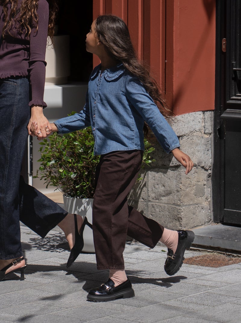 Pantalon en denim forme barrel Marron - Kiabi
