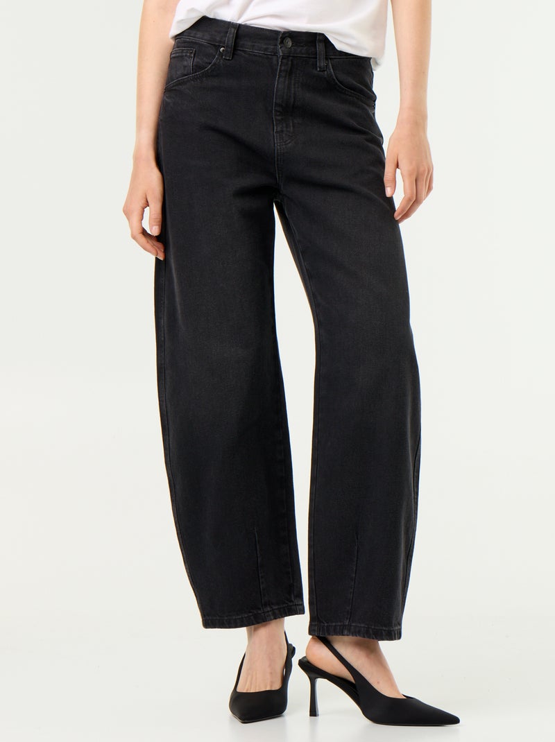 Pantalon en denim forme large barrel Noir - Kiabi
