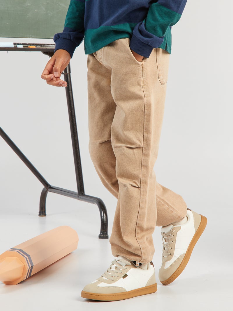 Pantalon en denim plis d'aisance genoux beige - Kiabi