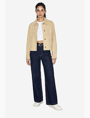 Pantalon en denim taille haute à jambes larges avec ceinture lucci