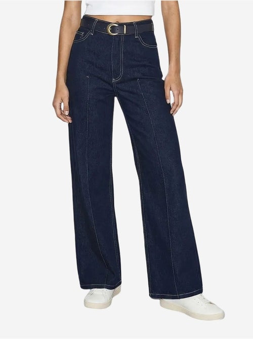 Pantalon en denim taille haute à jambes larges avec ceinture lucci - Kiabi Pantalon en denim taille haute à jambes larges avec ceinture lucci - Kiabi