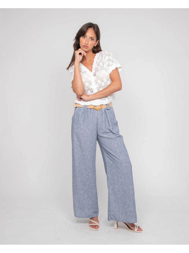 Pantalon en ELOUVE-riem Blauw - Kiabi