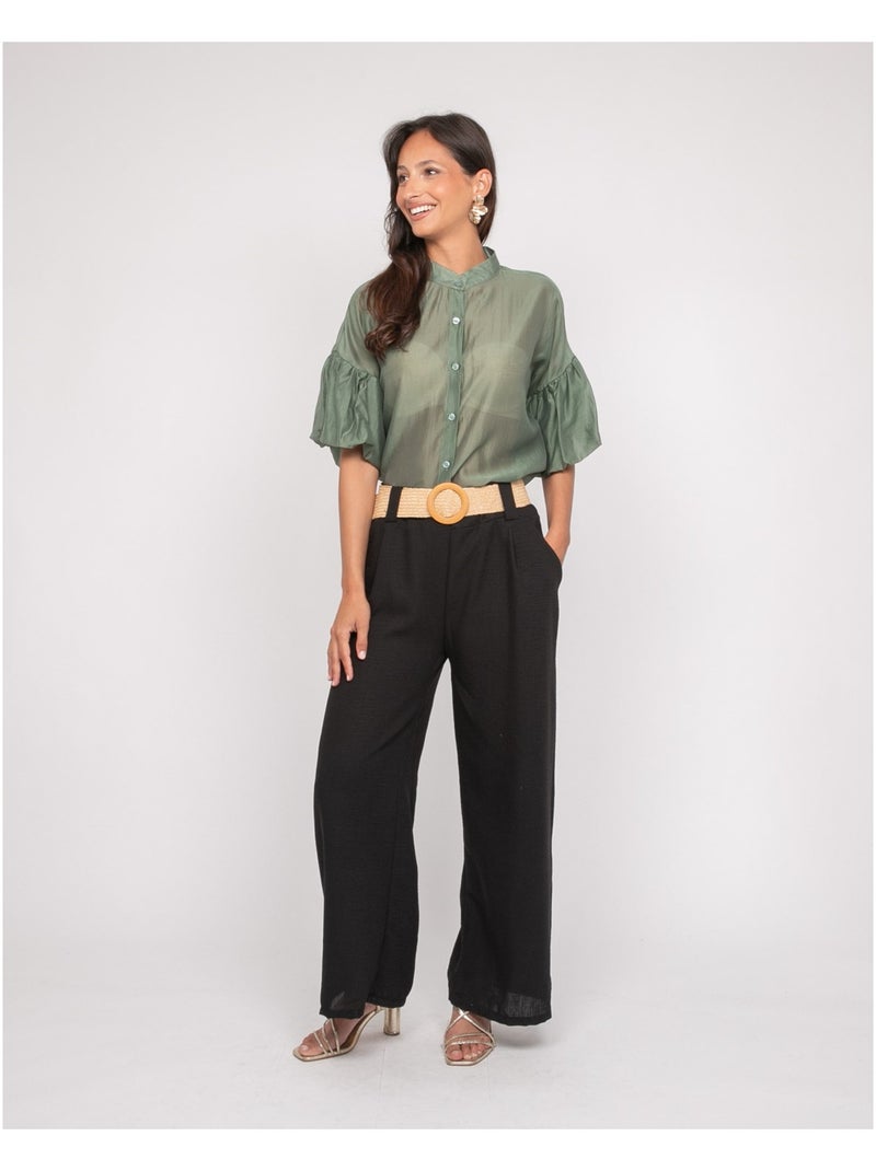 Pantalon en ELOUVE-riem Zwart - Kiabi