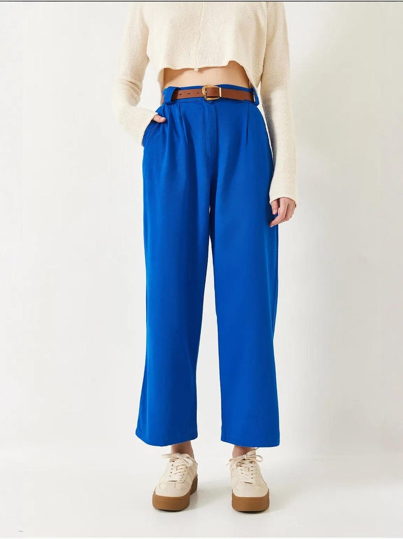 Pantalon en gabardine épaisse à ceinture lucci Bleu électrique - Kiabi