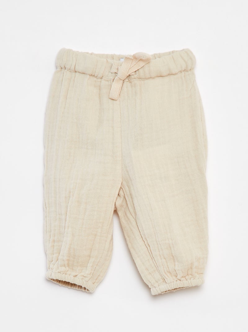 Pantalon en gaze de coton avec taille ajustable 'Name It' BEIGE - Kiabi