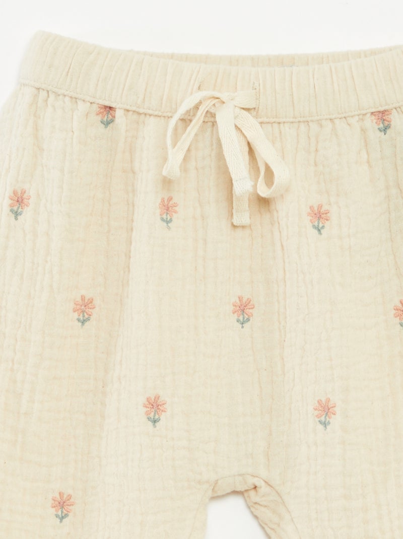 Pantalon en gaze de coton Beige - Kiabi