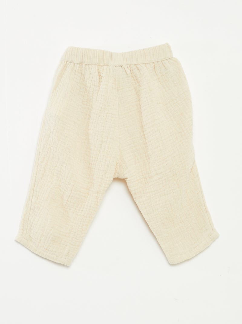 Pantalon en gaze de coton Beige - Kiabi
