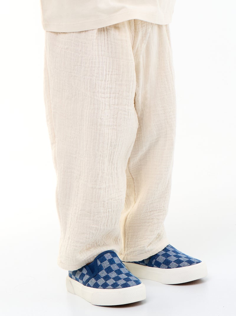 Pantalon en gaze de coton Blanc - Kiabi