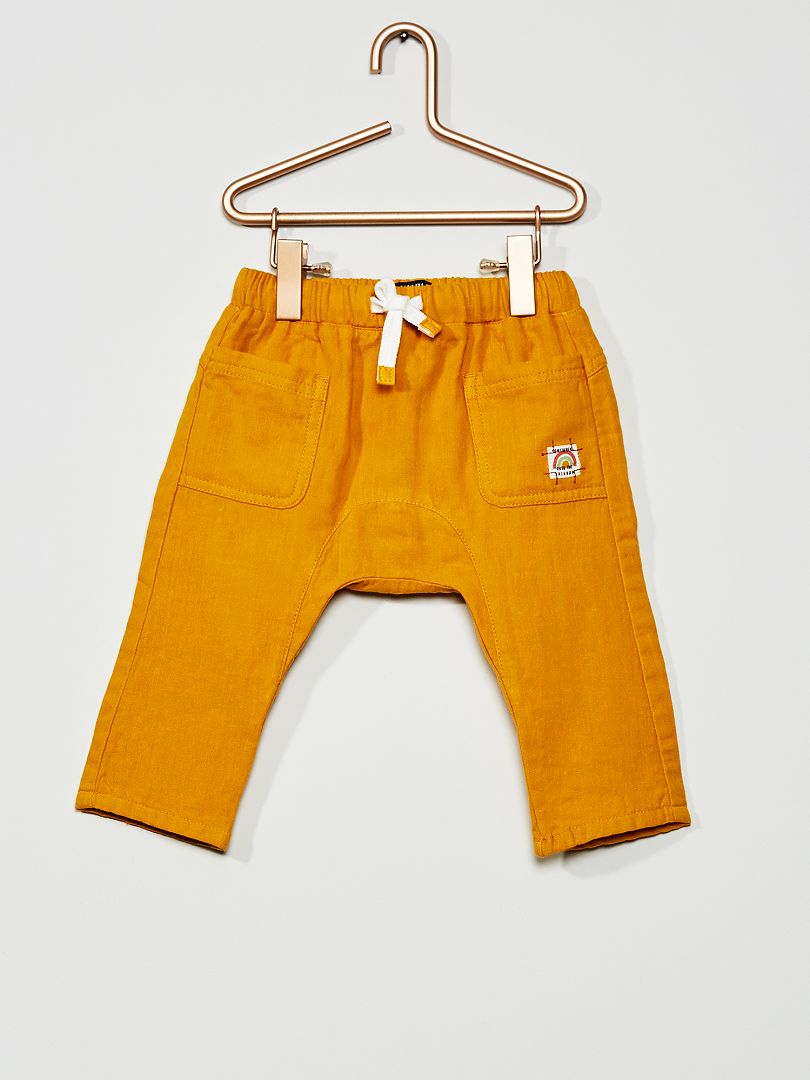 Pantalon en gaze de coton jaune bronze - Kiabi