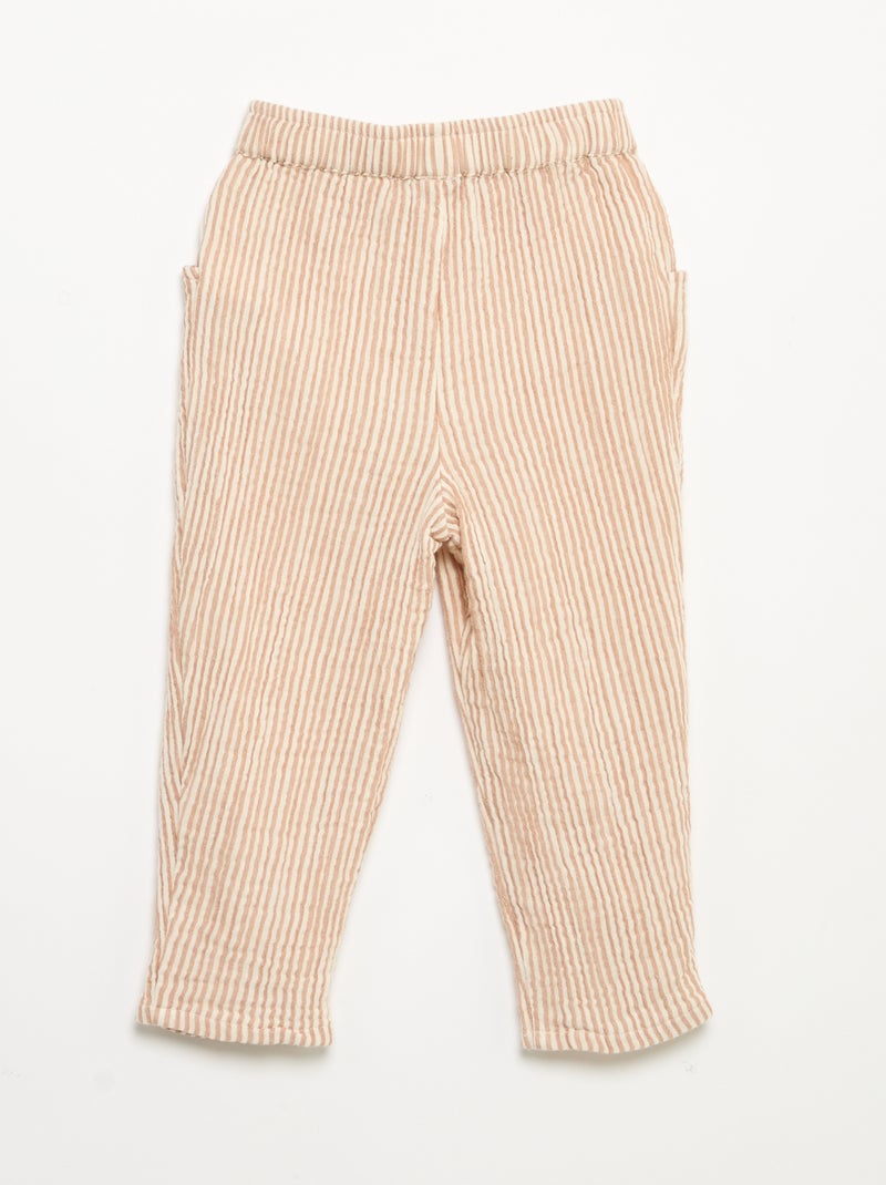 Pantalon en gaze de coton Marron - Kiabi