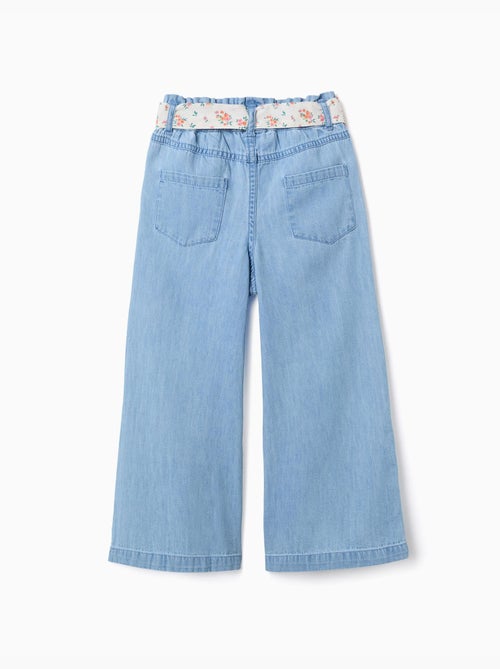 Pantalon en jean à jambe large avec ceinture à motif floral - Kiabi Pantalon en jean à jambe large avec ceinture à motif floral - Kiabi