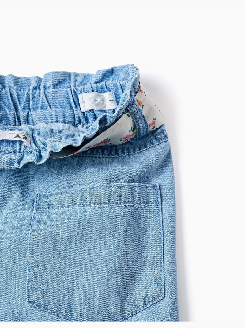 Pantalon en jean à jambe large avec ceinture à motif floral Bleu Bleu - Kiabi