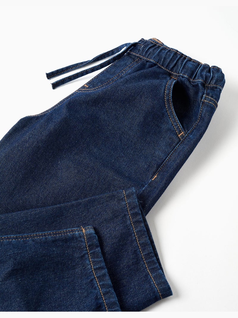 Pantalon en jean baggy avec cordon de serrage Bleu foncé - Kiabi