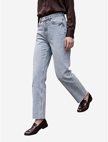 Pantalon en jean droit taille haute longueur cheville avec poches my fashion