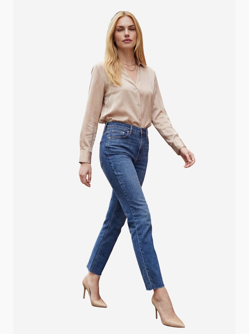 Pantalon en jean skinny taille haute avec fermeture éclair my fashion Bleu aqua - Kiabi