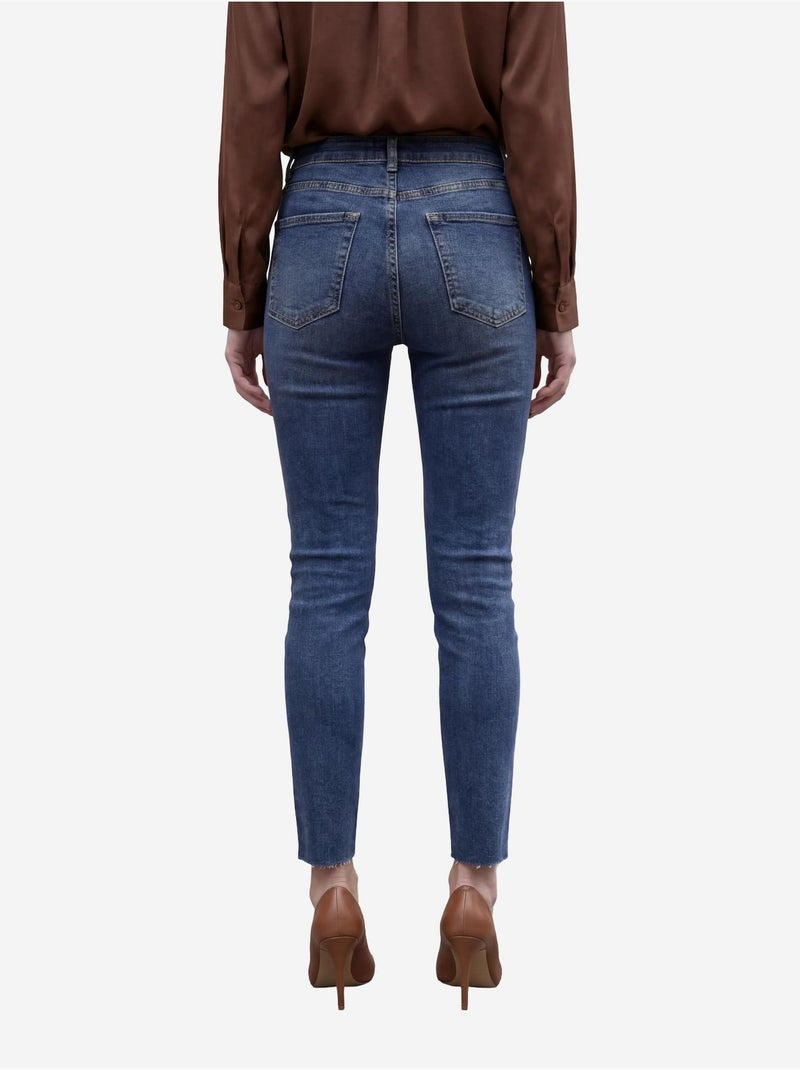 Pantalon en jean skinny taille haute avec fermeture éclair my fashion Bleu foncé - Kiabi