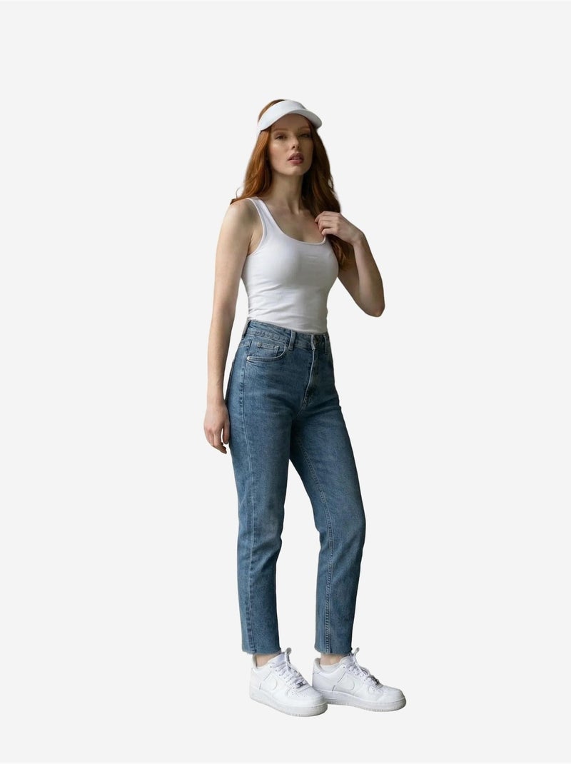 Pantalon en jean skinny taille haute avec fermeture éclair my fashion Bleu - Kiabi