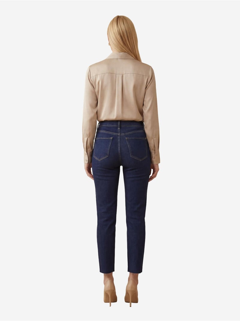 Pantalon en jean skinny taille haute avec fermeture éclair my fashion Bleu outremer - Kiabi