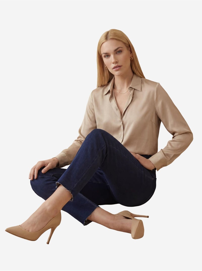 Pantalon en jean skinny taille haute avec fermeture éclair my fashion Bleu outremer - Kiabi