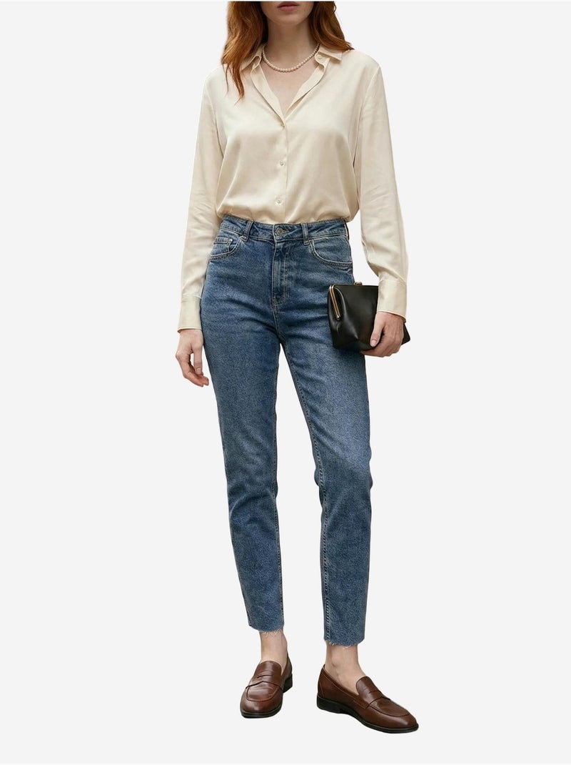 Pantalon en jean skinny taille haute avec fermeture éclair my fashion Bleu saphir - Kiabi