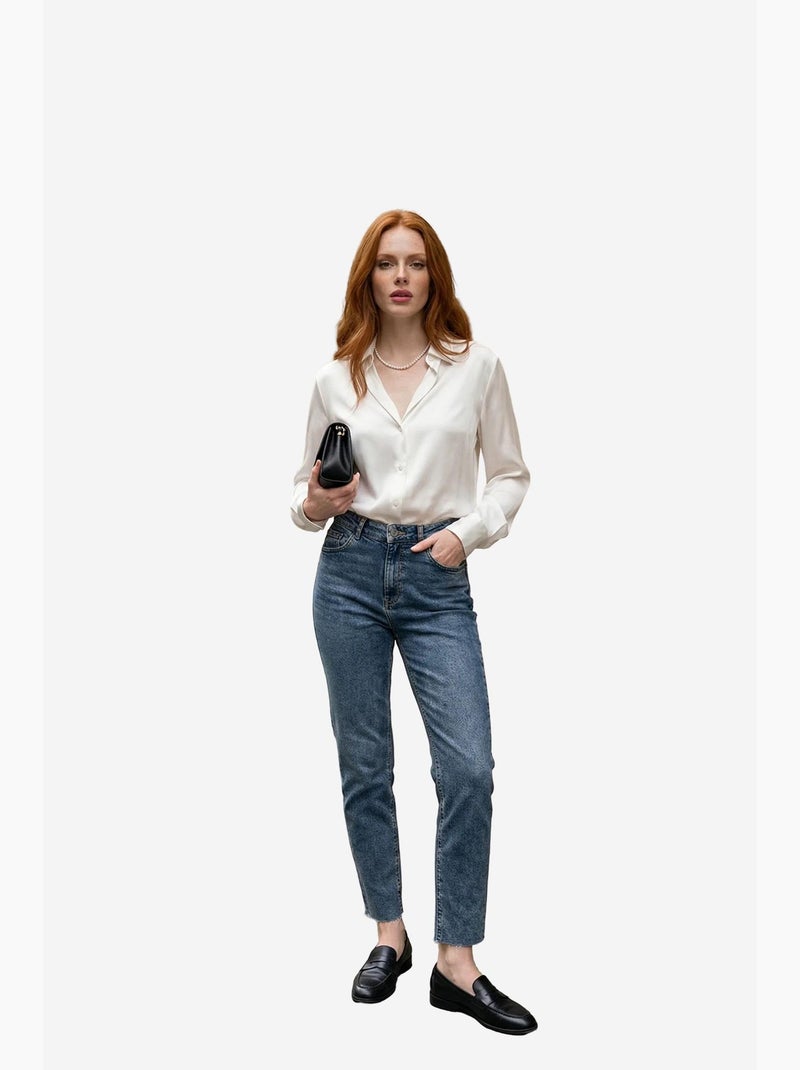 Pantalon en jean skinny taille haute avec fermeture éclair my fashion Bleu saphir - Kiabi