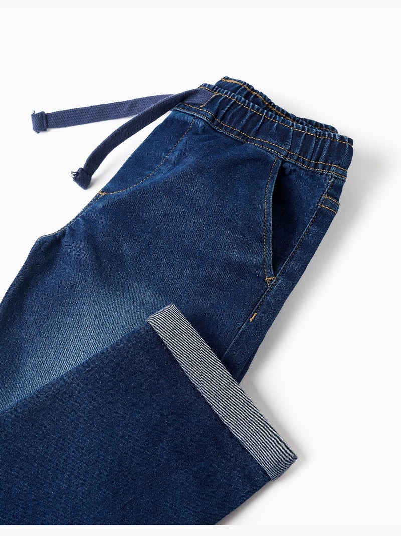 Pantalon en jean slim avec cordon de serrage Bleu foncé - Kiabi