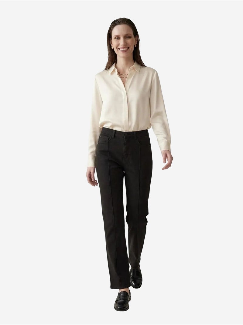 Pantalon en jean taille haute à jambes droites et poches my fashion Noir - Kiabi