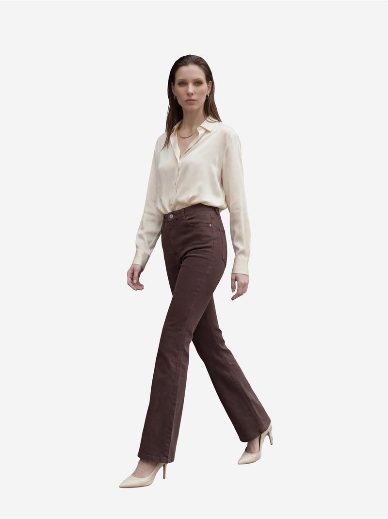 Pantalon en jean taille haute à jambes évasées avec poches my fashion Marron foncé - Kiabi