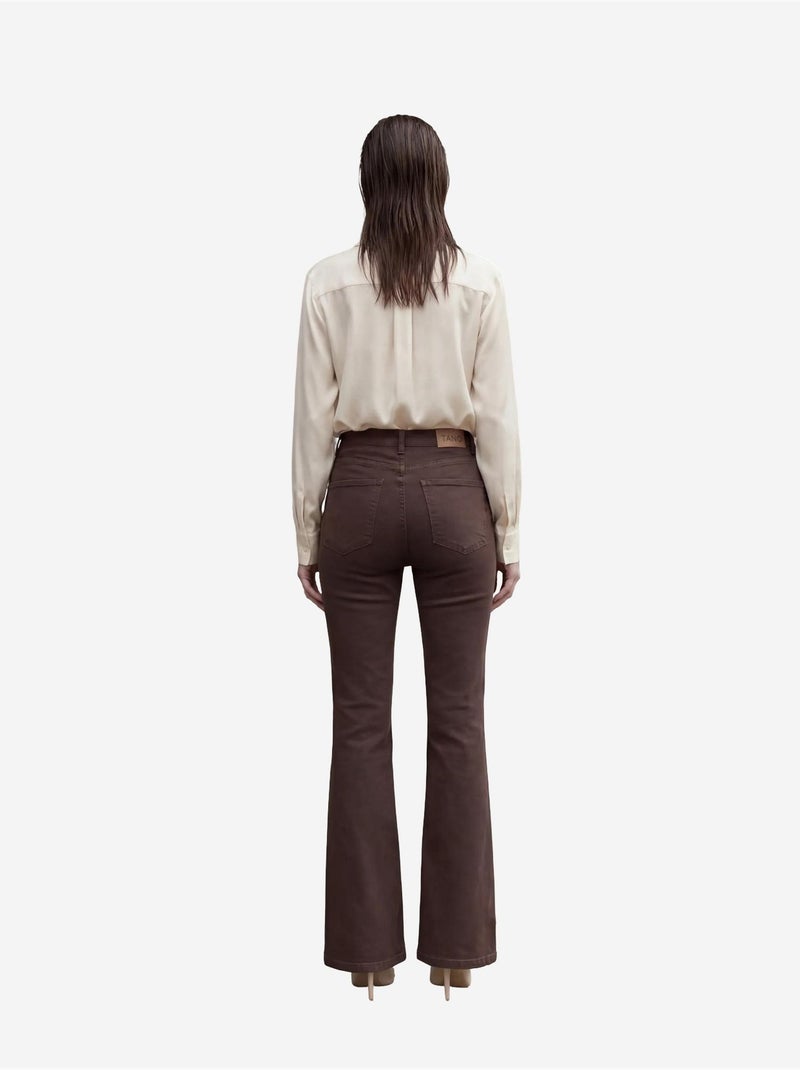 Pantalon en jean taille haute à jambes évasées avec poches my fashion Marron foncé - Kiabi