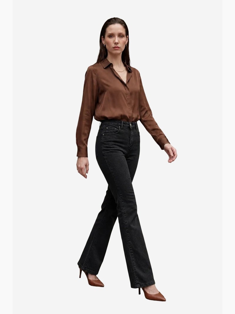 Pantalon en jean taille haute à jambes évasées avec poches my fashion Noir - Kiabi