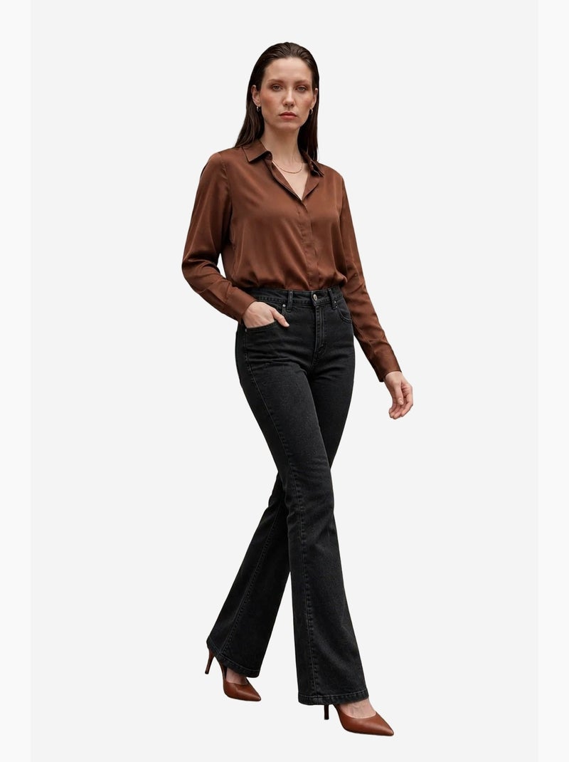 Pantalon en jean taille haute à jambes évasées avec poches my fashion Noir - Kiabi
