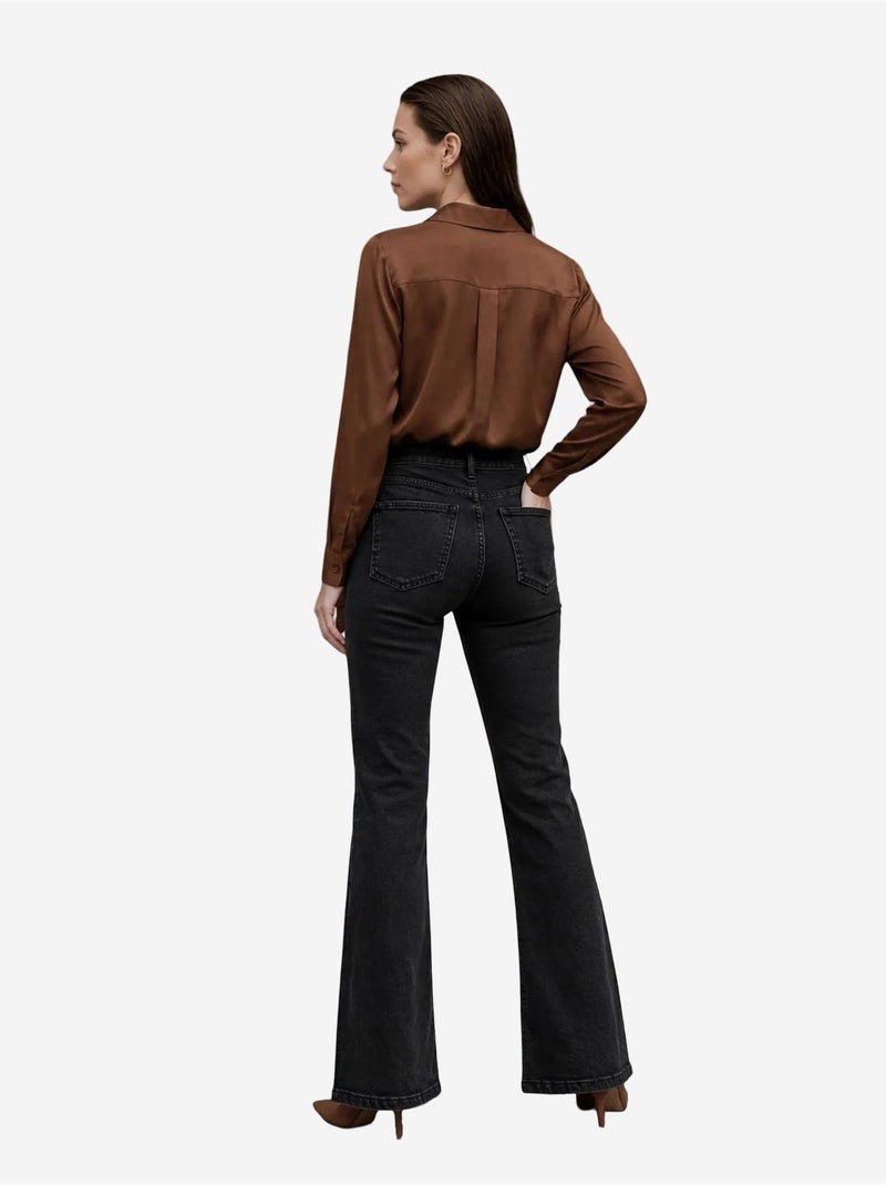 Pantalon en jean taille haute à jambes évasées avec poches my fashion Noir - Kiabi