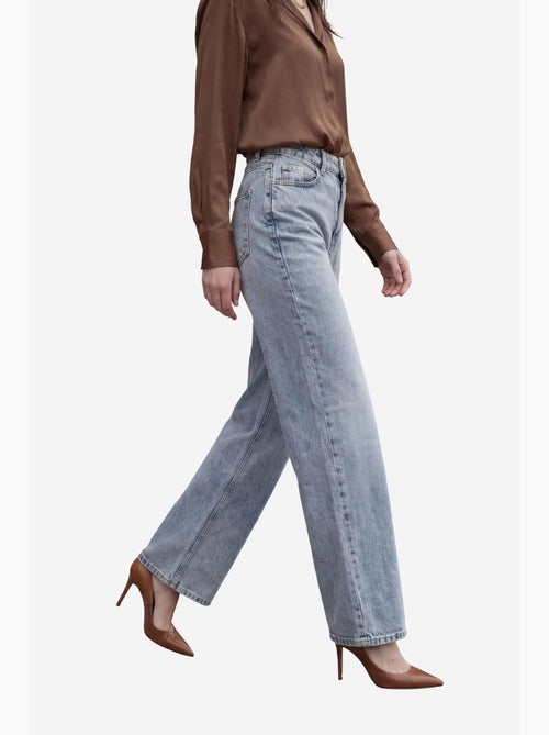 Pantalon en jean taille haute à jambes larges avec poches my fashion - Kiabi Pantalon en jean taille haute à jambes larges avec poches my fashion - Kiabi