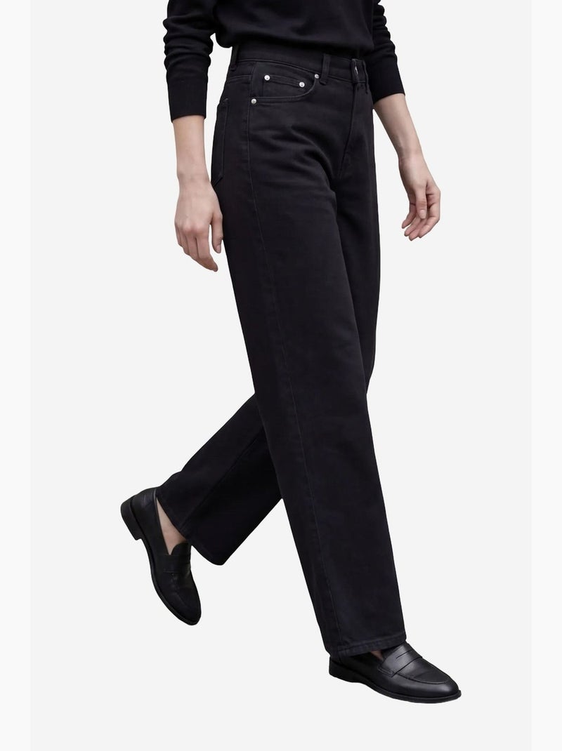 Pantalon en jean taille haute à jambes larges avec poches my fashion Noir - Kiabi