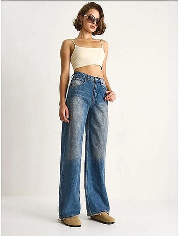Pantalon en jean taille haute et jambe large lucci
